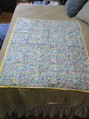 Floral Cotton Quilted Throw in Yellow Trim,  Toddler Size